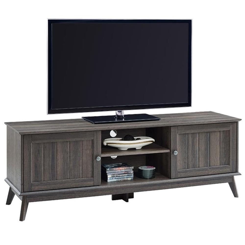 Modern TV Media Console Stand Entertainment Center with Two Doors and Adjustable Storage Shelves | Sturdy and Wide| Easy Assembly |Smoke Oak Wood Look Accent Living Room Home Furniture