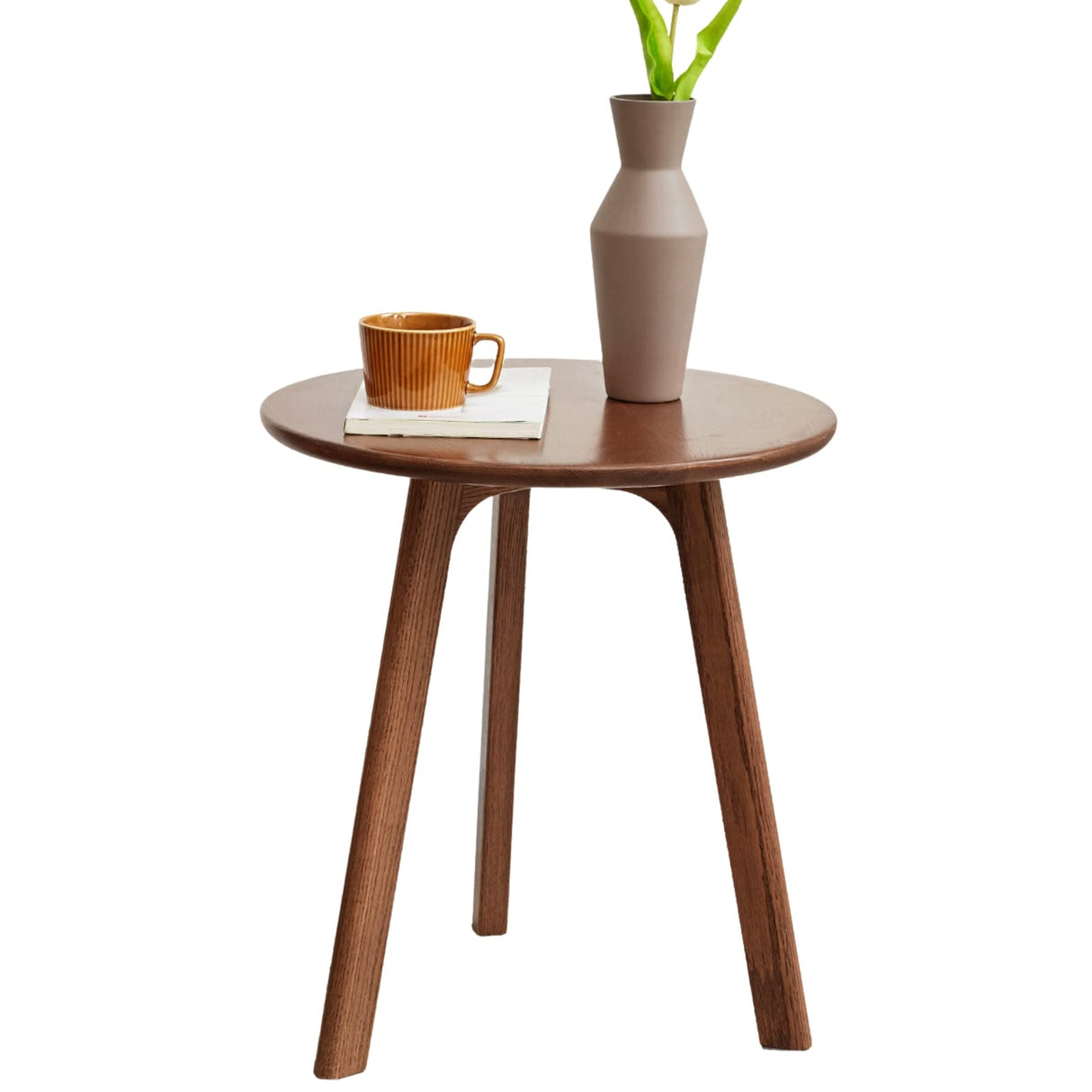 Accent Side/End Table - 100% Solid Oak Wood with 3 Legs Design - Small Round Side Table