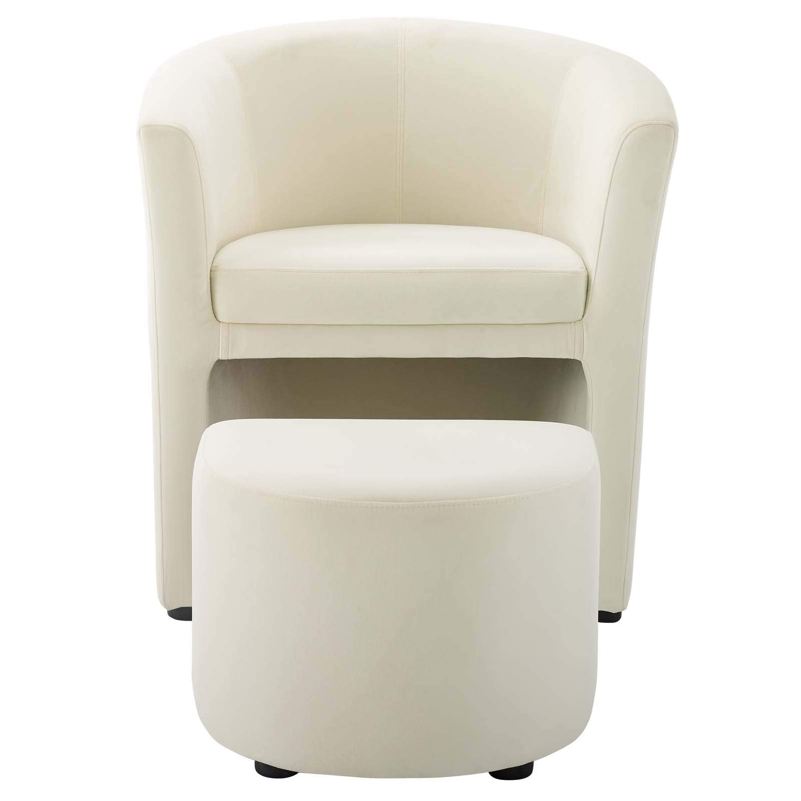 Divulge Performance Velvet Armchair and Ottoman Set in Ivory