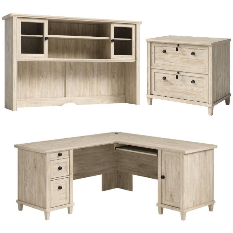 3-Piece L-Shaped Desk Set with Hutch & File Cabinet