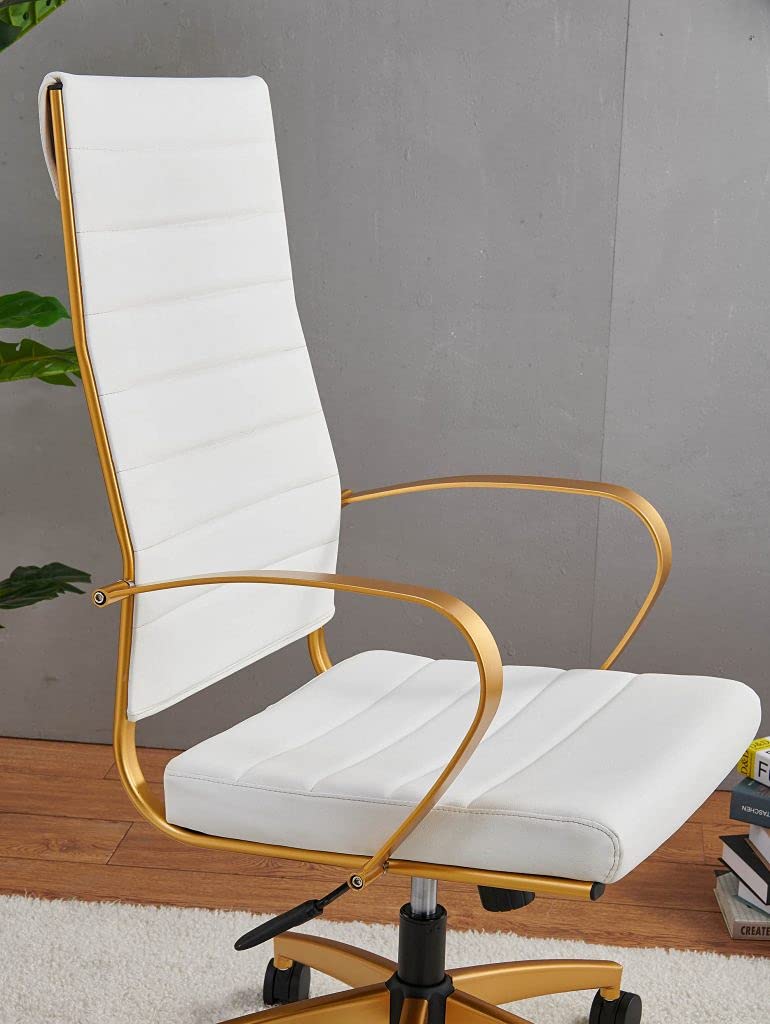 Modern Gold Office Desk Chair with Wheels and Arms - High Back Executive Chair
