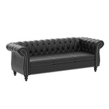 Chesterfield Sofa Leather for Living Room, 3 Seater Sofa Tufted Couch Faux Leather with