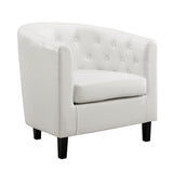 Emma Accent Chair, Button Tufted Faux Leather Barrel Chair, Midcentury Modern Accent Chair