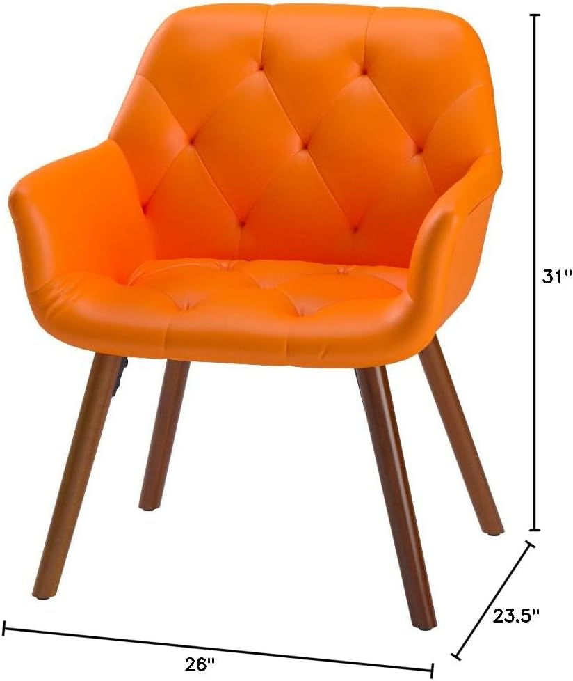 Furniture Vauclucy Contemporary Faux Leather Diamond Tufted Accent Chair, Orange