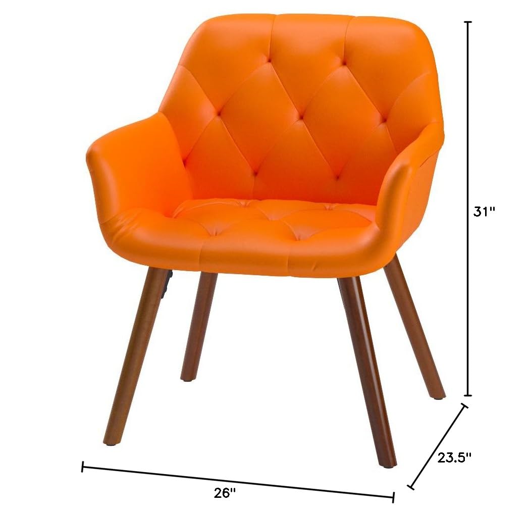 Furniture Vauclucy Contemporary Faux Leather Diamond Tufted Accent Chair, Orange