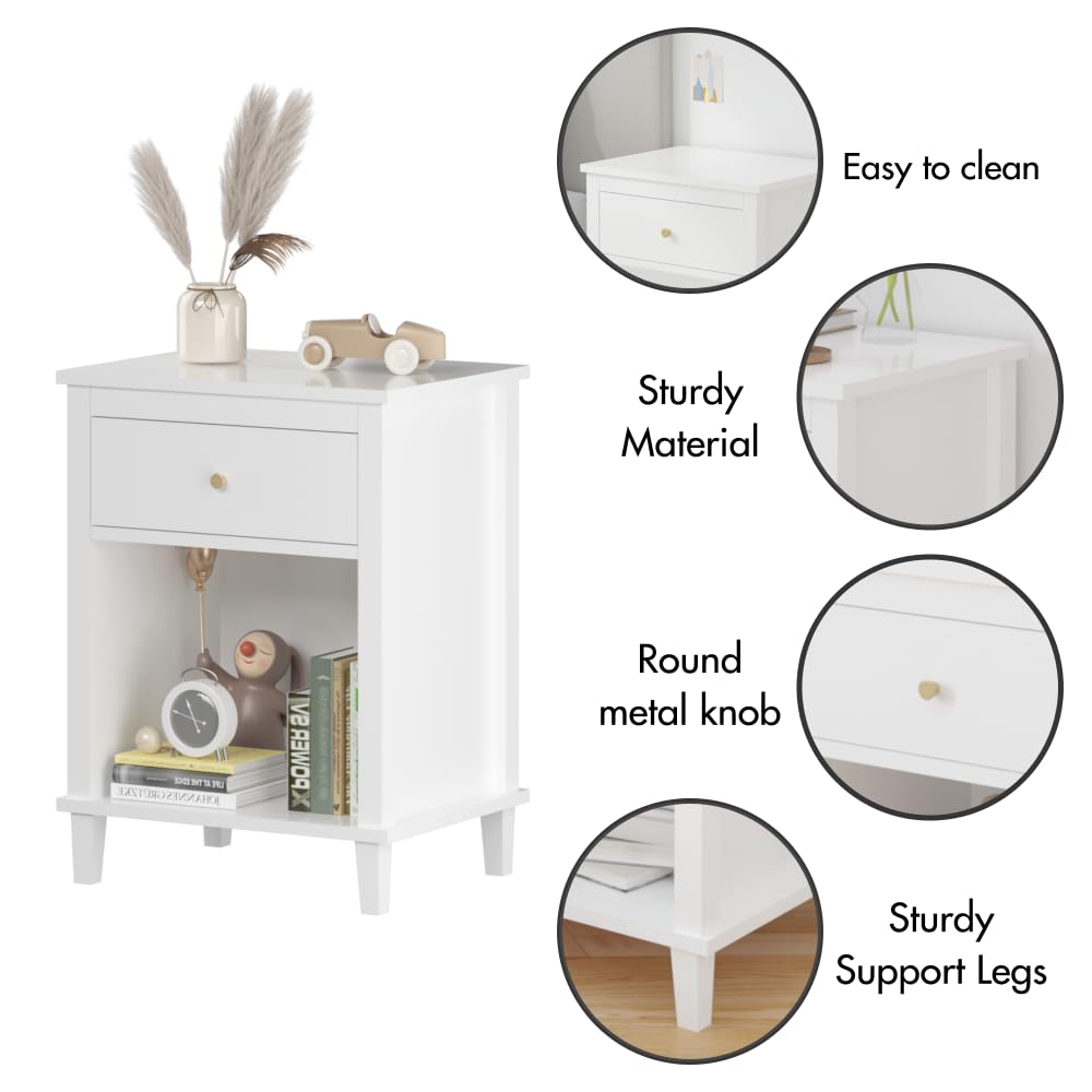 Kids Nightstand, Modern Toddler Nightstand with One Drawer & Open Shelf