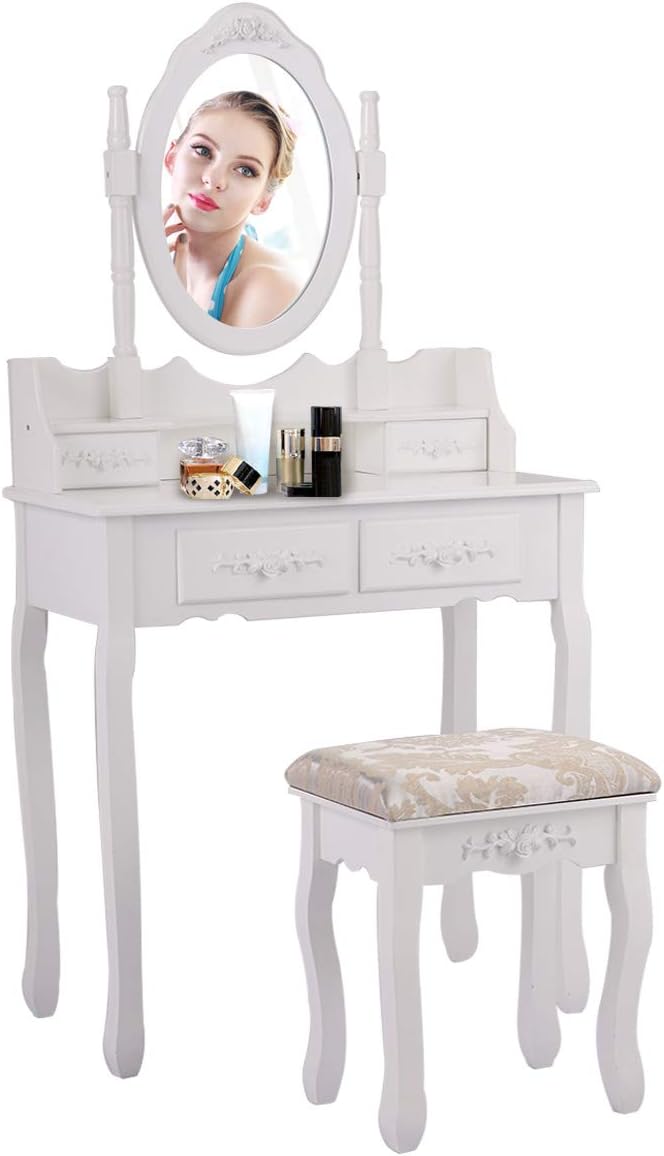 Dressing Table Stool Set w/ 4 Drawers