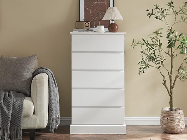 Tall Dresser for Bedroom, White 6 Drawer Dresser