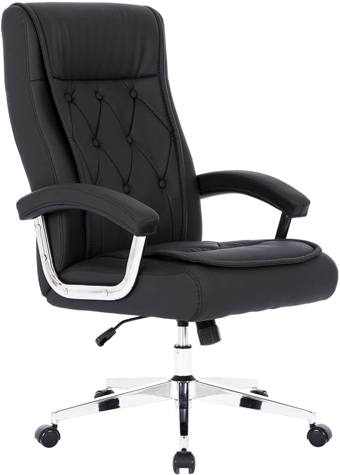 Leather Executive Office Chair with Arms and Wheels, High Back Ergonomic Computer