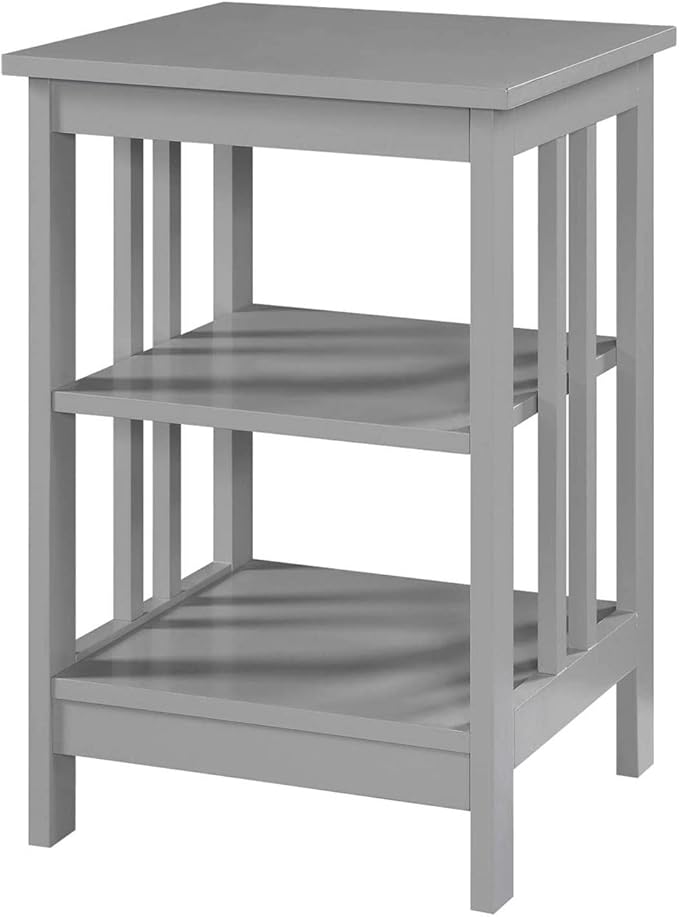 Mission End Table with Shelves, White