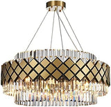 Gold Finish Round Pendant Light Fixture Postmodern 8 Bulbs Crystal Rod Ceiling