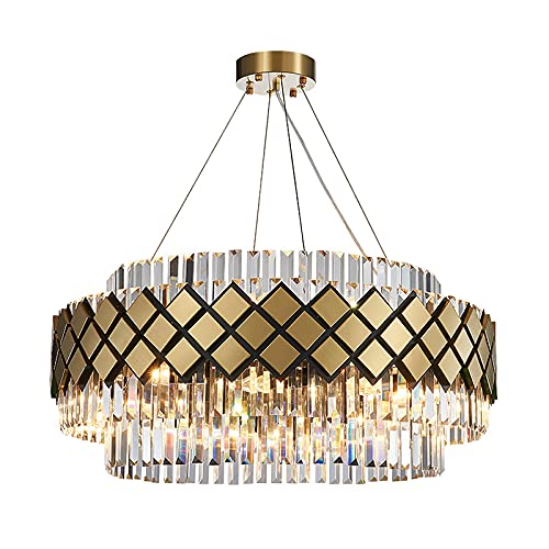 Gold Finish Round Pendant Light Fixture Postmodern 21 Bulbs Crystal Rod Ceiling Chandelier