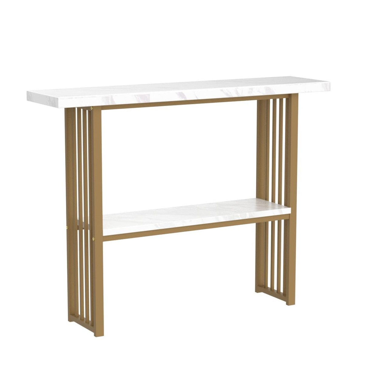 48” Console Table, White Faux Marble Entryway Table with Gold Finished Frame