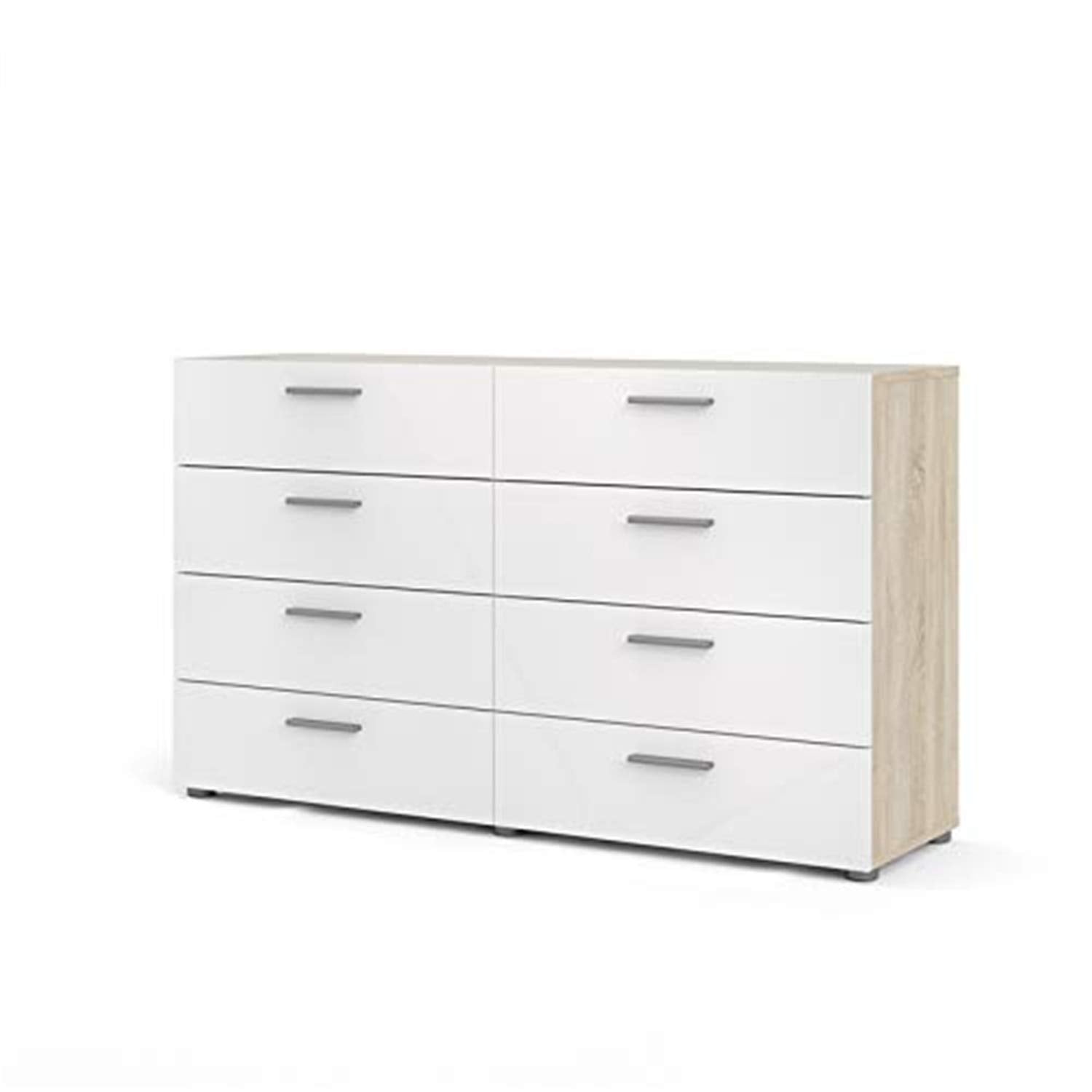 Austin 8 Drawer Double Dresser, Oak Structure/White High Gloss