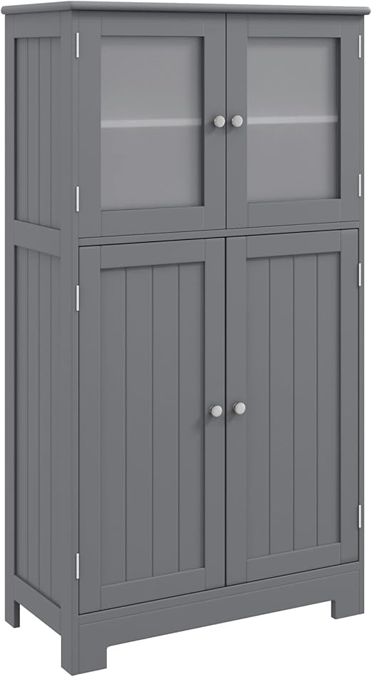 Storage Cabinet with Doors - Bathroom Floor Cabinet, Freestanding Tall Cabinet w/ 2