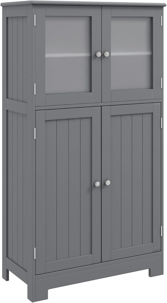 Storage Cabinet with Doors - Bathroom Floor Cabinet, Freestanding Tall Cabinet w/ 2