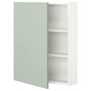 Wall cb w 2 shlvs/Door, 60x17x75 cm, White/Pale Grey-Green