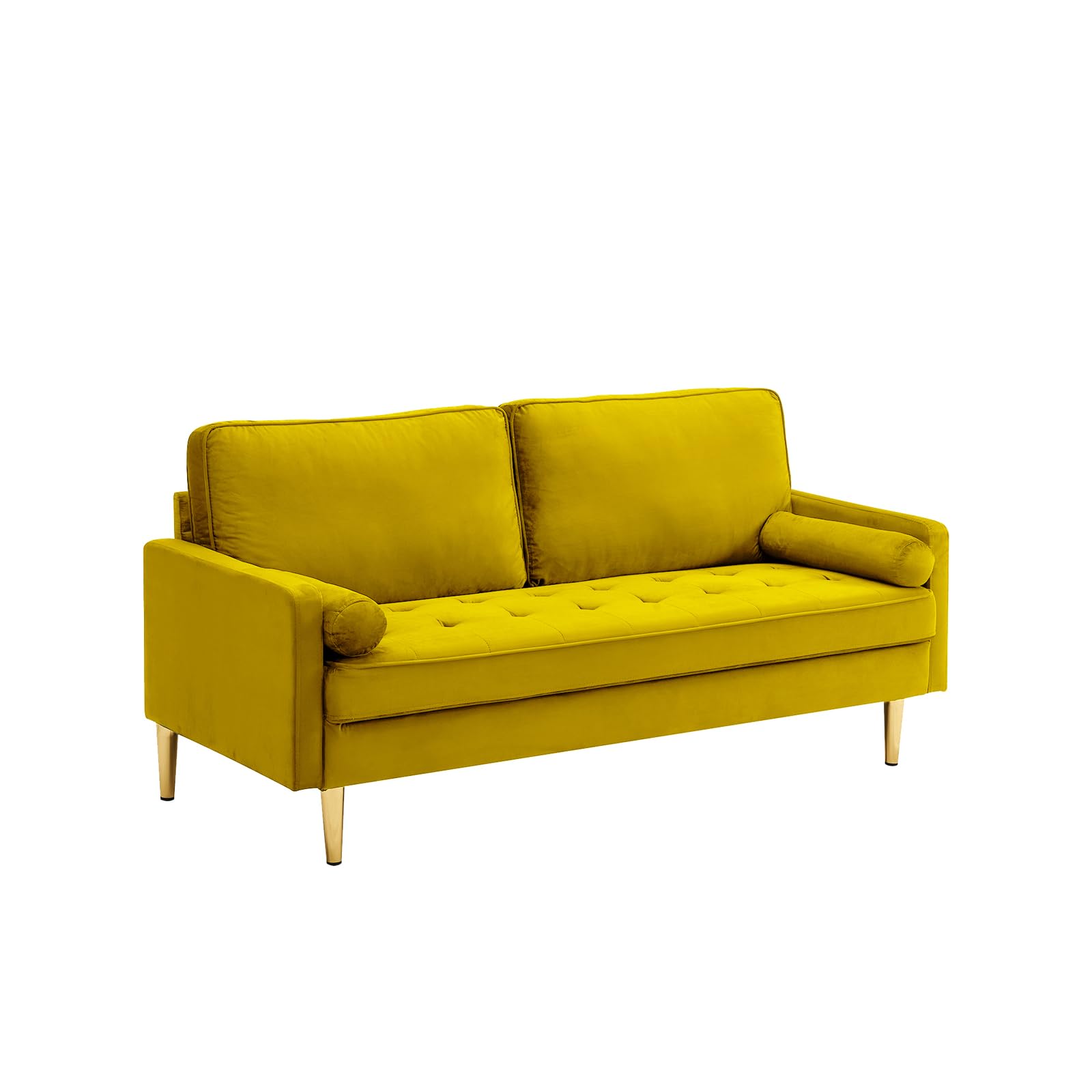 67'' Velvet Sofa Bed, Modern Loveseat with Gold Metal Legs and 2 Bolster Pillows