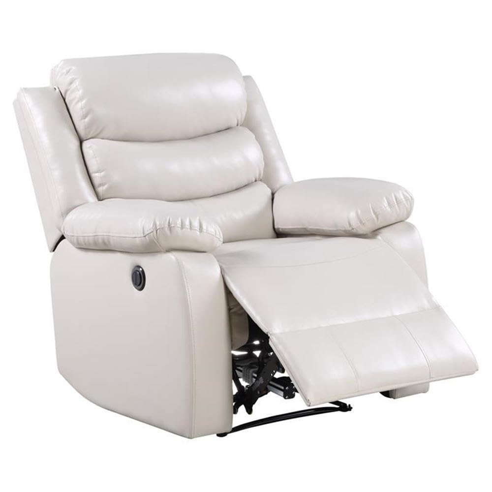 Leather Power Recliner with Pillow Top Armrest in Beige