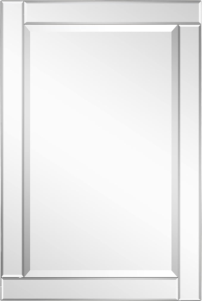 Modern Rectangle Wall Mirror for Vanity & Bathroom Solid Wood Frame, 1"-Beveled Center,