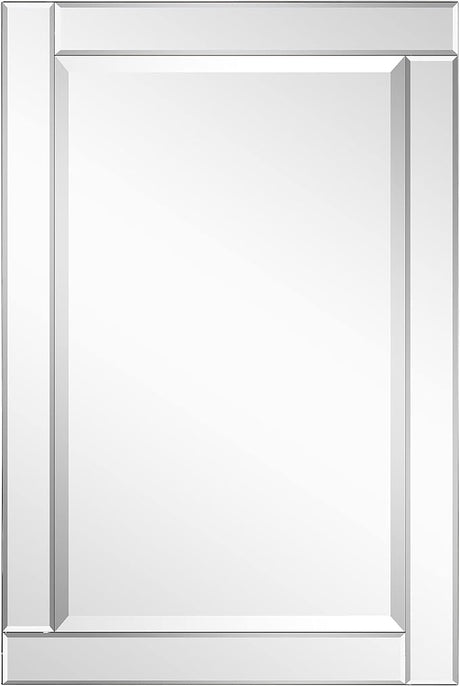 Modern Rectangle Wall Mirror for Vanity & Bathroom Solid Wood Frame, 1"-Beveled Center,