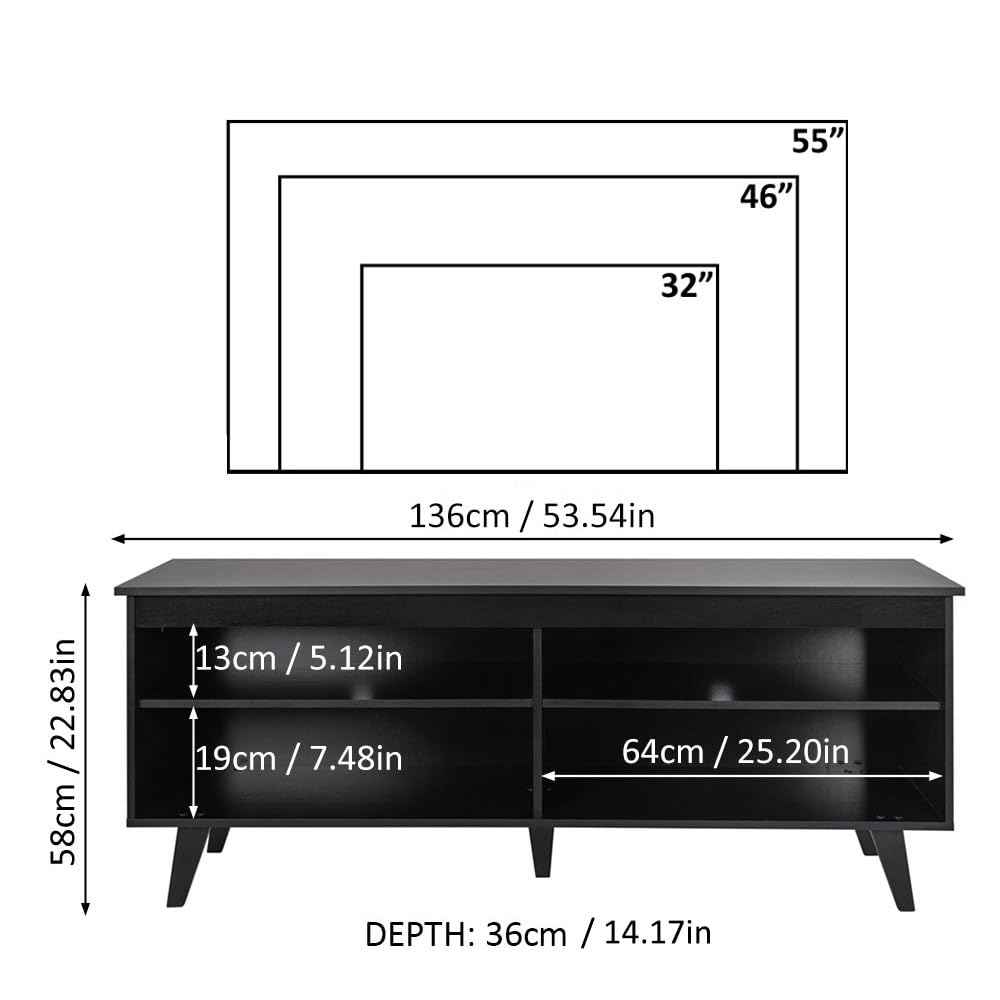 TV Stand Cabinet with 4 Shelves and Cable Management, Entertainment Center for TVs