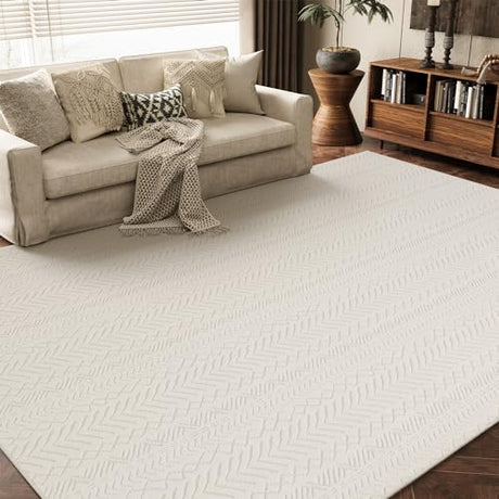 AMOAMI-Washable Area Rugs 8x10-Boho Beige Rugs for Living Room Machine Washable-3D Rugs for Bedroom-Non Slip Floor Rug-Moroccan Washable Rugs for Bedroom Dining Room