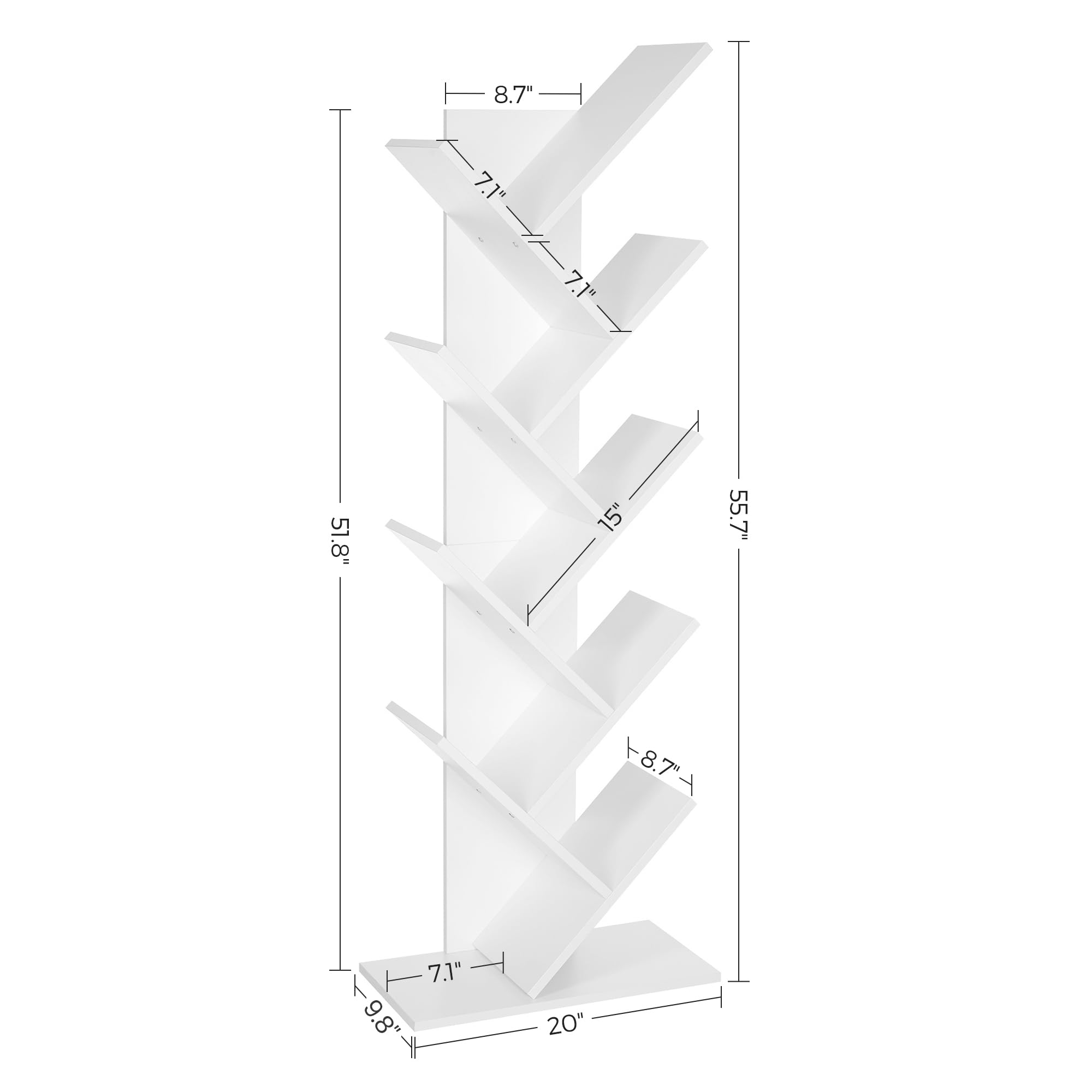 VASAGLE Tree Bookshelf, 9-Tier Bookcase, Large Bookshelf, Space-Saving Corner Shelf, Book Tree, Holds Books, CDs, Games, for Bedroom, Living Room, Home Office, Cloud White ULBC11WTV1