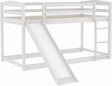 Twin Over Twin Low Bunk Bed with Slide & Ladder for Kids Bedroom,Sturdy Wood Floor Bunkbed w/Safety Guardrails