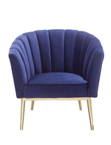 Colla Velvet Upholstery Accent Chair in Midnight Blue and Gold