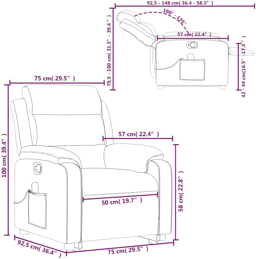 vidaXL Stand Up Light Gray Velvet Massage Recliner - Electric Power Lift Armchair with Manual Recline, 6-Point Vibration, Side Pocket, Comfy Seat