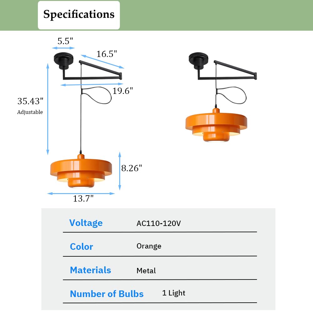 Adjustable Swing Arm Pendant Light - Modern Dome Ceiling Fixture