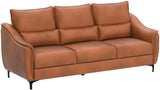 Faux Leather Sofa Couch, Modern 3-Seater Couch for Living Room/Small Space/Bedroom, Comfy Couch with Solid Wooden Frame and Metal Legs, Brown