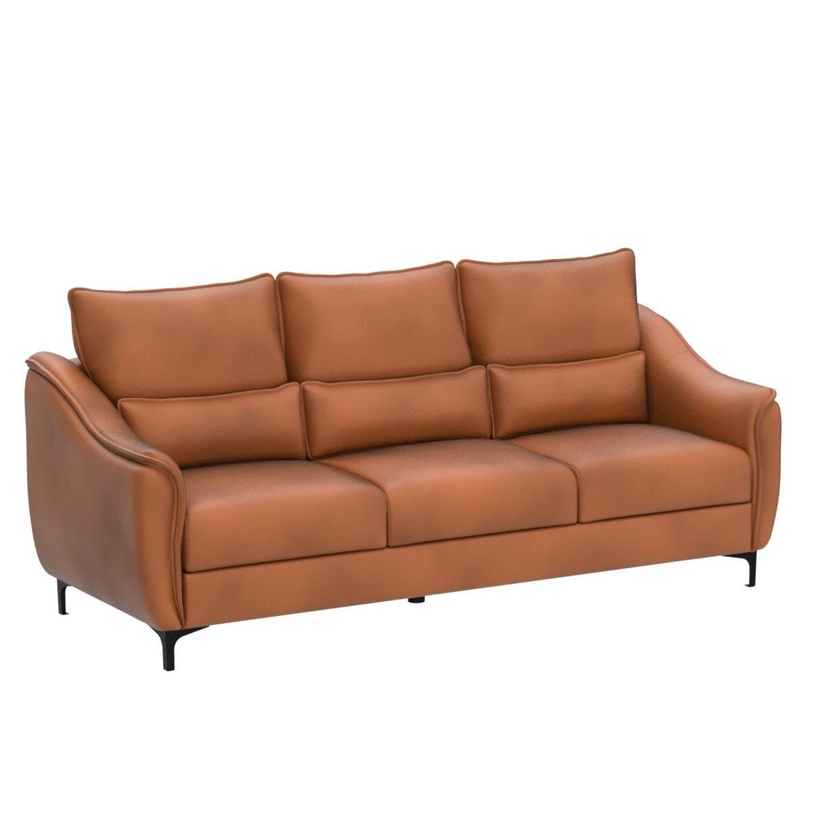 Faux Leather Sofa Couch, Modern 3-Seater Couch for Living Room/Small Space/Bedroom, Comfy Couch with Solid Wooden Frame and Metal Legs, Brown