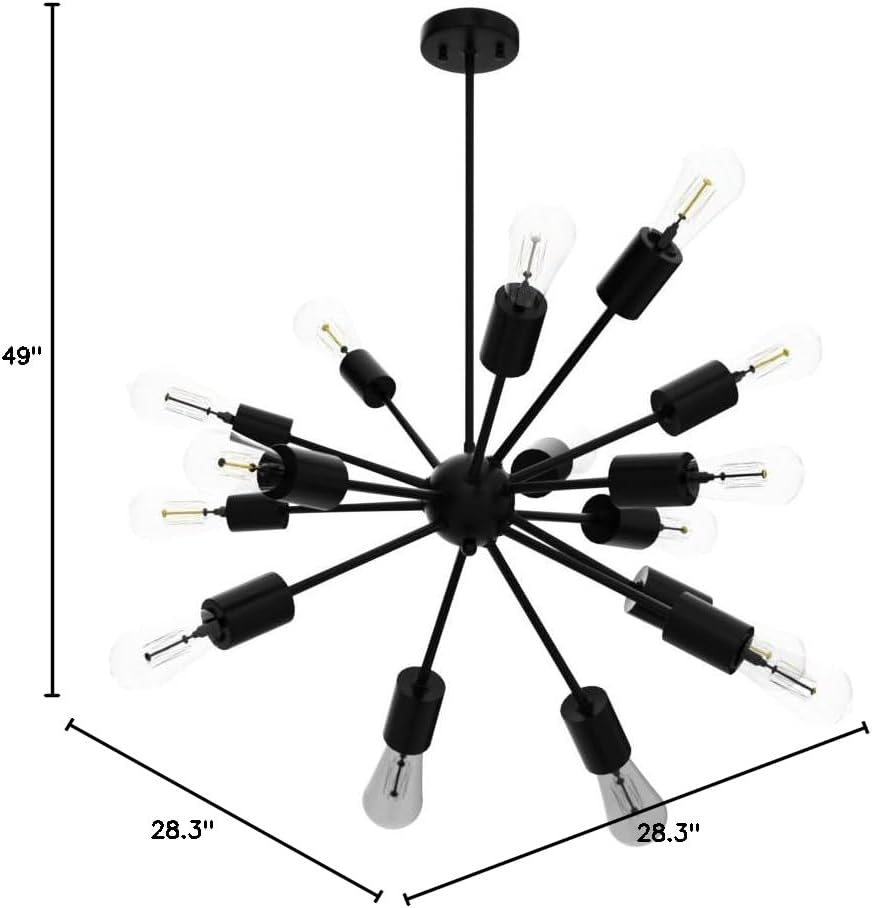 Sputnik Chandeliers Black, Modern 12-Light Farmhouse Pendant Light Mid Century