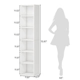 LITTLE TREE 70.9 Inch Tall Narrow Bookcase, Corner Bookshelf 6 Tier Cube Display Shelf Storage Organizer for Small Space, White