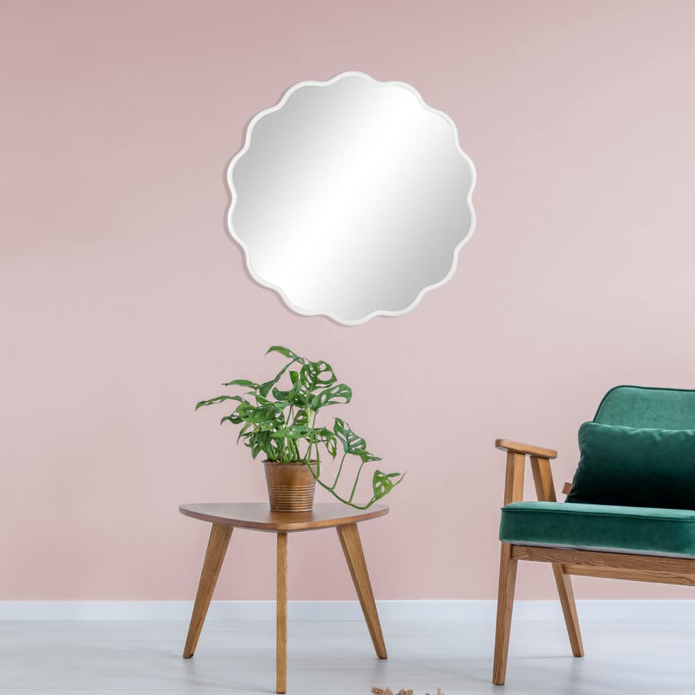22 Inch White Round Wavy Mirror