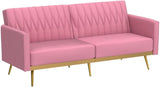 Velvet Convertible Futon Sofa Bed with Golden Metal Legs,