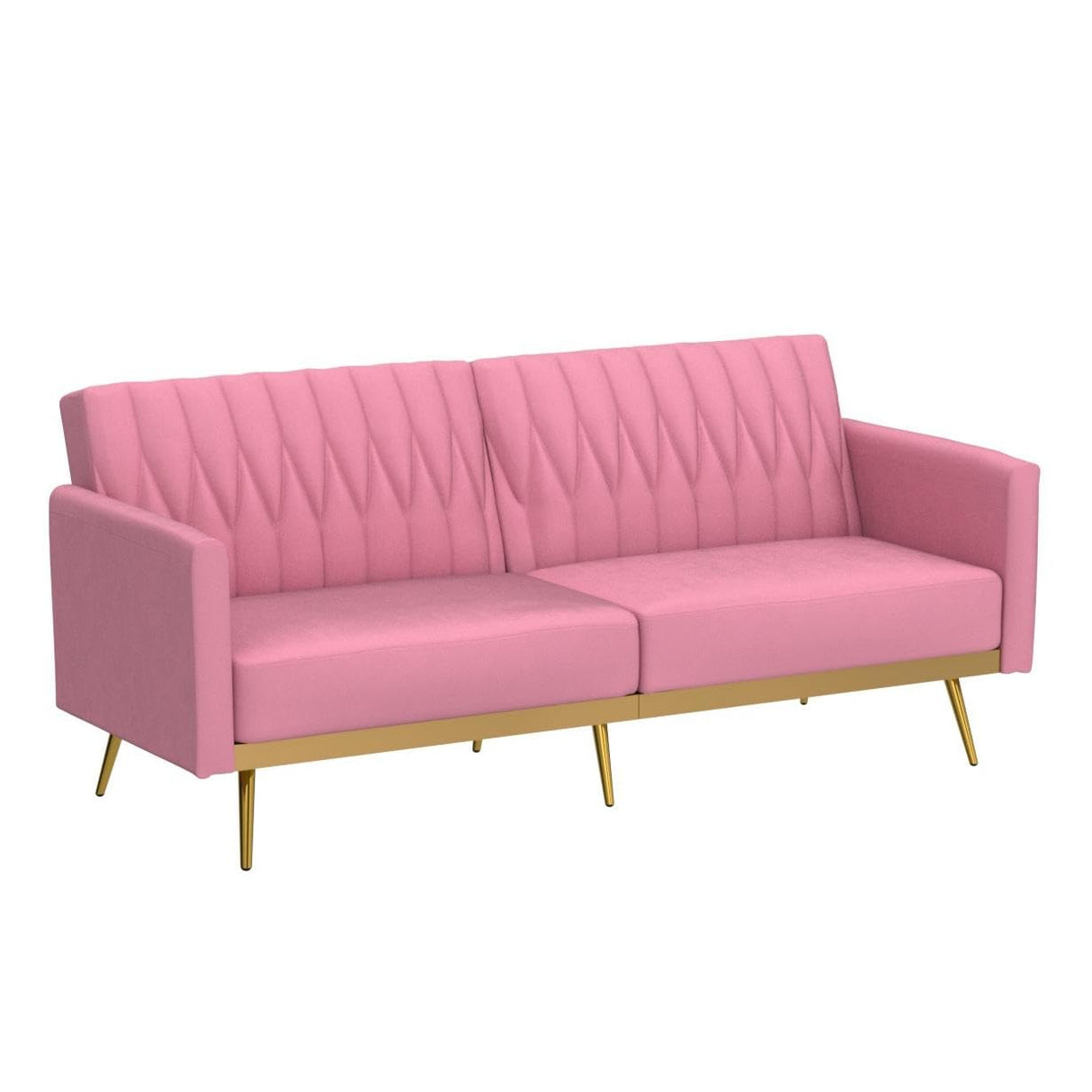 Velvet Convertible Futon Sofa Bed with Golden Metal Legs,