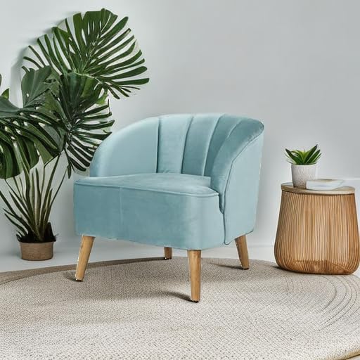 Amaia Modern Velvet Club Chair, Seafoam Blue / Walnut