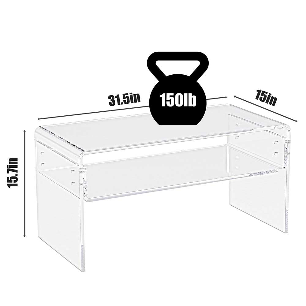 Clear Acrylic Coffee Table with Storage Shelf, 31.5" L x 15" W x 15.7'' H