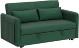 HomSof 55" Modern Convertible Sofa Bed with 2 Detachable Arm Pockets, Velvet Loveseat Sofa with Pull Out Bed, 2 Pillows and Living Room Adjustable Backrest, Grid Design Armrests, Green 4