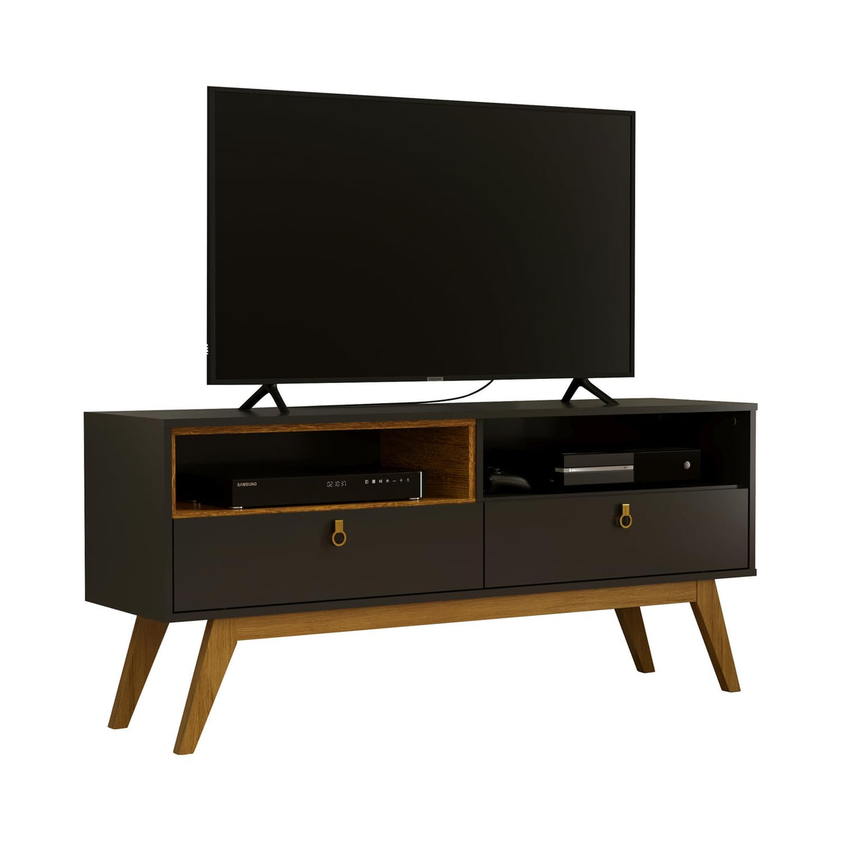 Milwaukee Black Matte TV Stand - Mid-Century Modern Entertainment Center for TVs up to 55"