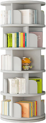 Rotating Bookshelf,5 Tiers 360 Degree Rotating Corner Bookcase for Living Room, Bedroom and Study Room (White)