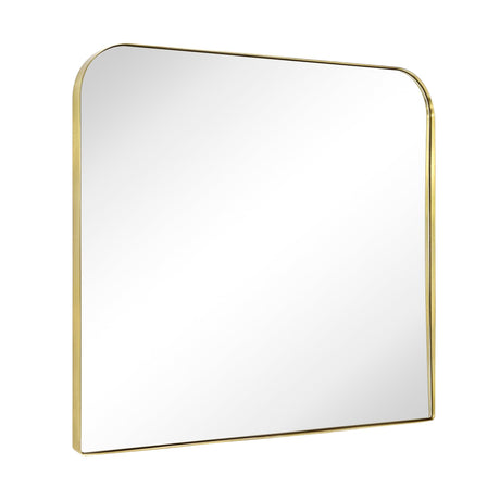 EGHOME 32x40'' Brushed Brass Arched Gold Mantel Mirror Arch Rounded Corner Mirror for Bathroom, Living Room or Powder Room