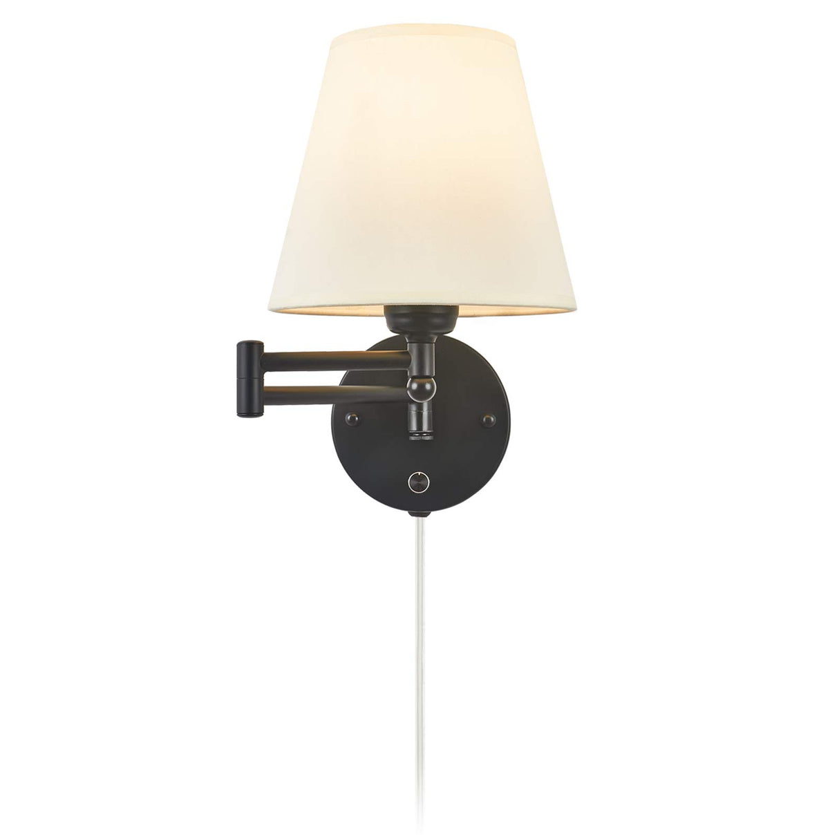 Swing Arm Wall Lamp Plug in Wall Mount Opaque Ivory Linen Shade 40W 2-Way Cord Covers