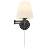 Swing Arm Wall Lamp Plug in Wall Mount Opaque Ivory Linen Shade 40W 2-Way Cord Covers
