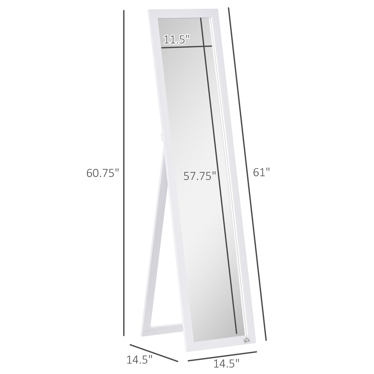 HOMCOM Full Length Glass Mirror, Freestanding or Wall Mounted Dress Mirror for Bedroom, Living Room, Bathroom, White