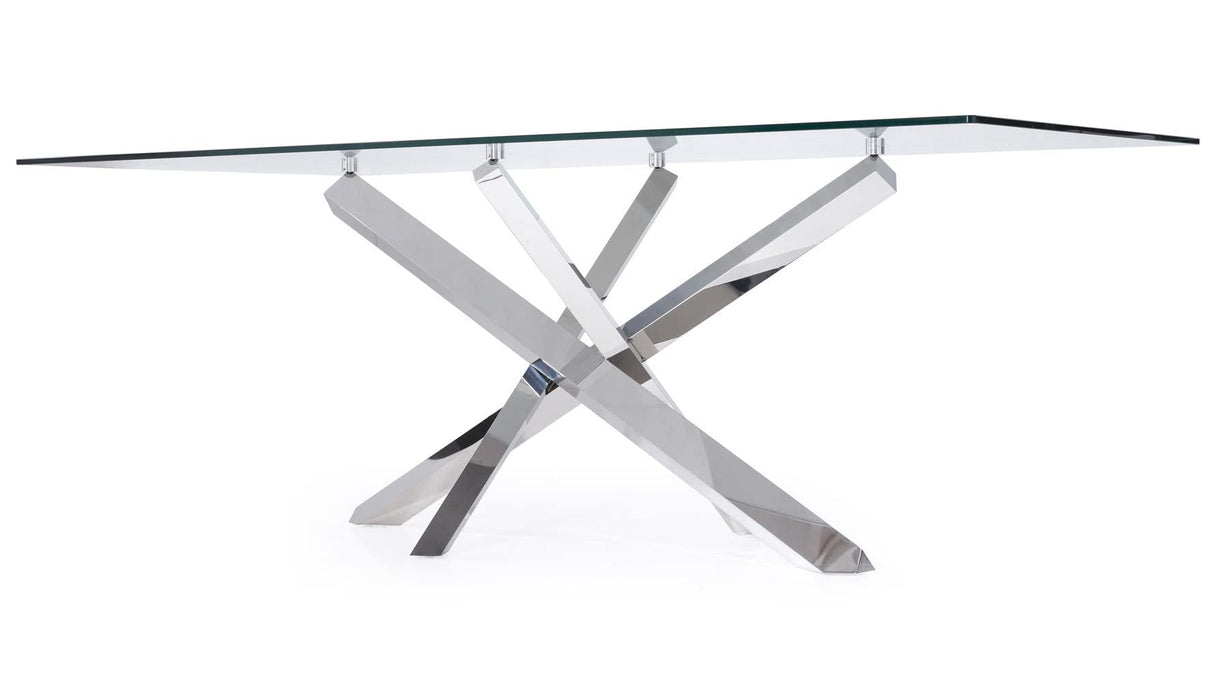 Modern Cortez 79" Clear Glass Dining Table with Polished Stainless Steel Base