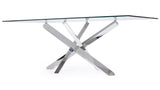 Modern Cortez 79" Clear Glass Dining Table with Polished Stainless Steel Base